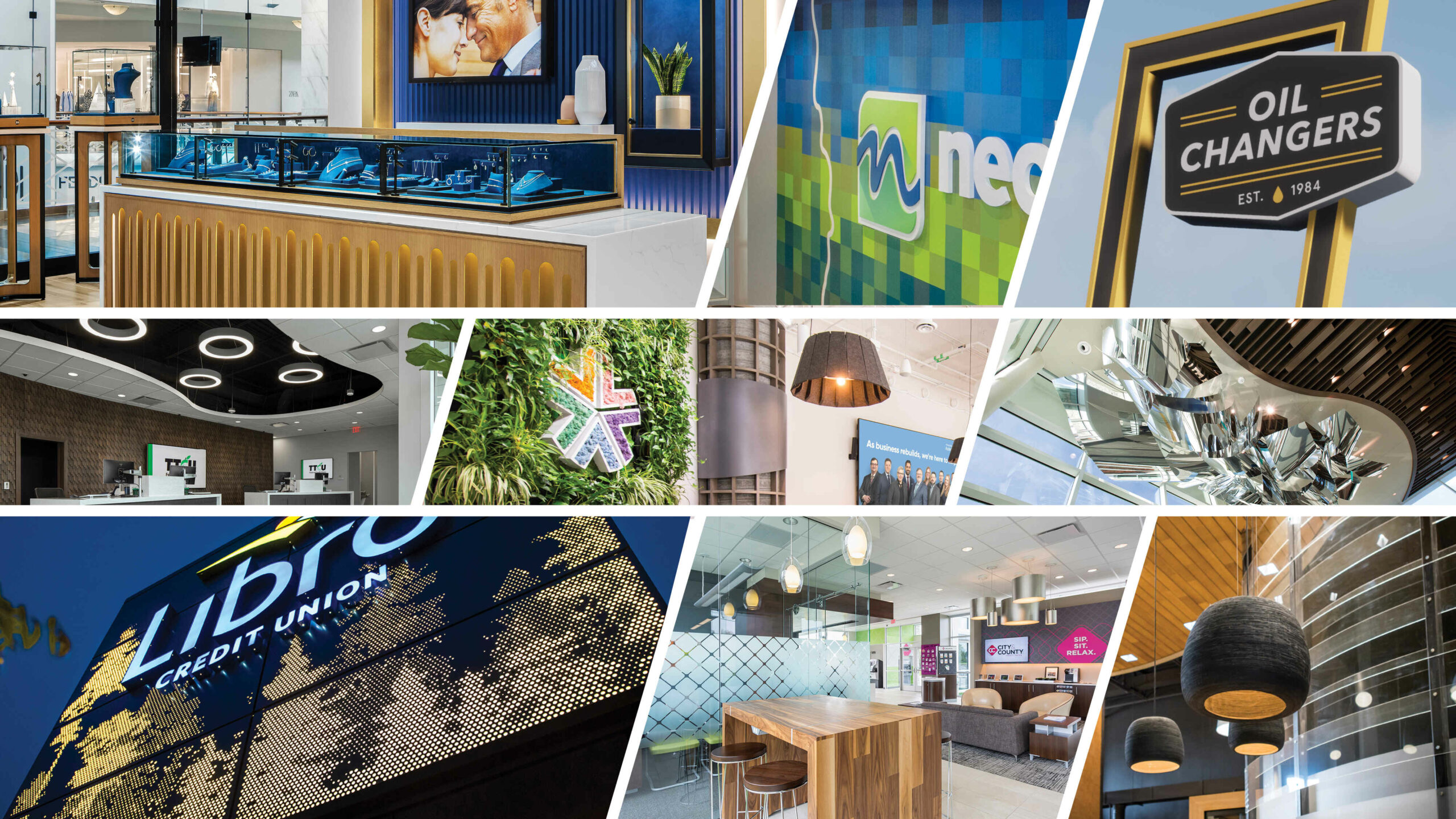 collage of branded spaces