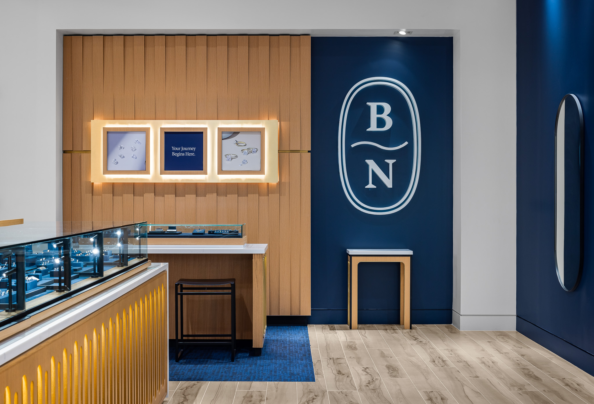 Blue Nile branded wall featuring NewGround interior design