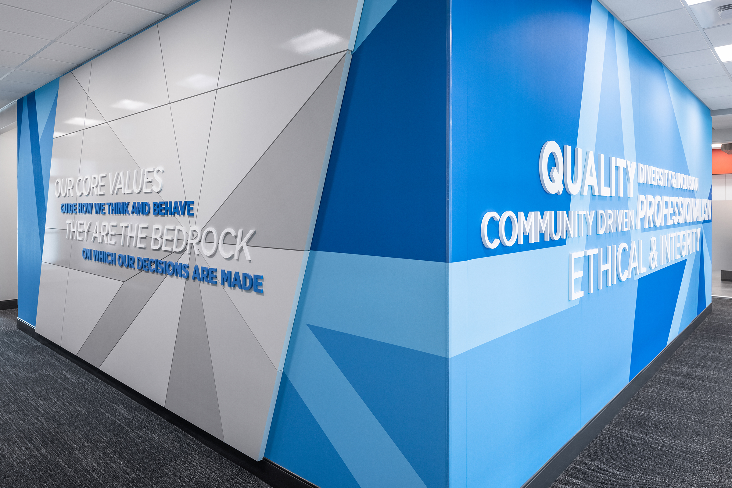 two branded wall with Environmental Graphics Fabrication and Installation