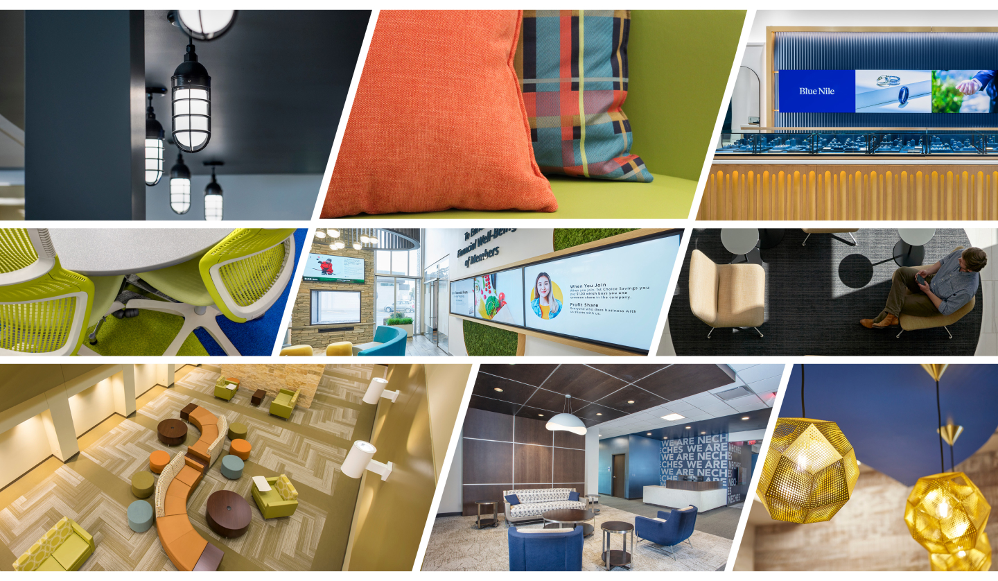 collage of interior spaces recently designed by NewGround